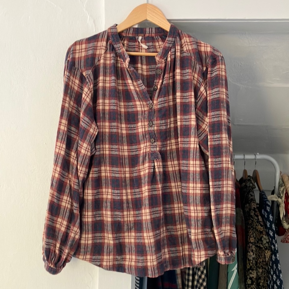 Free people plaid peasant top